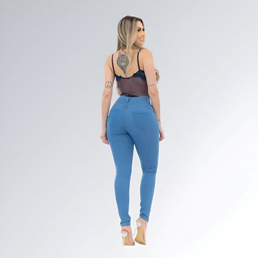 Calça Jeans Skinny Azul Claro Délavé Cintura Alta Feminina Jz New Moda