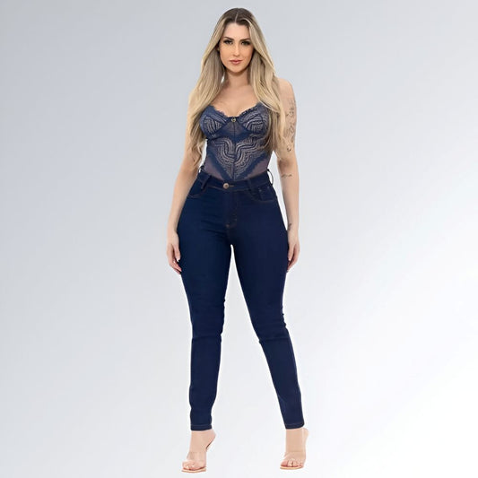Calça Jeans Skinny Azul Escuro Cintura Alta Básica Feminina Jz New Moda