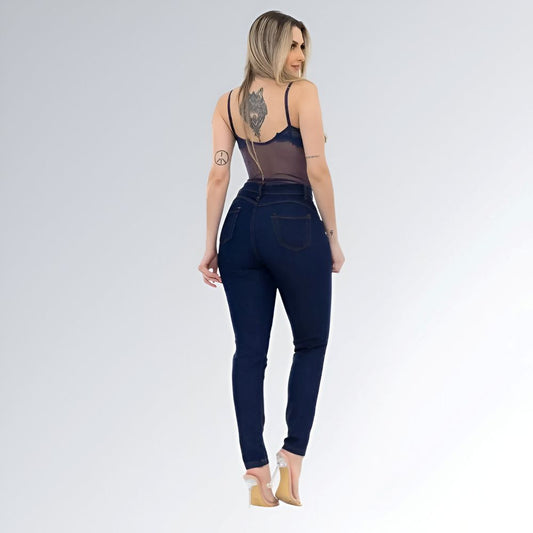 Calça Jeans Skinny Azul Escuro Cintura Alta Básica Feminina Jz New Moda