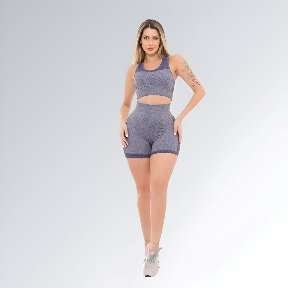 Conjunto Fitness Cinza Azul Marinho Jz New Moda