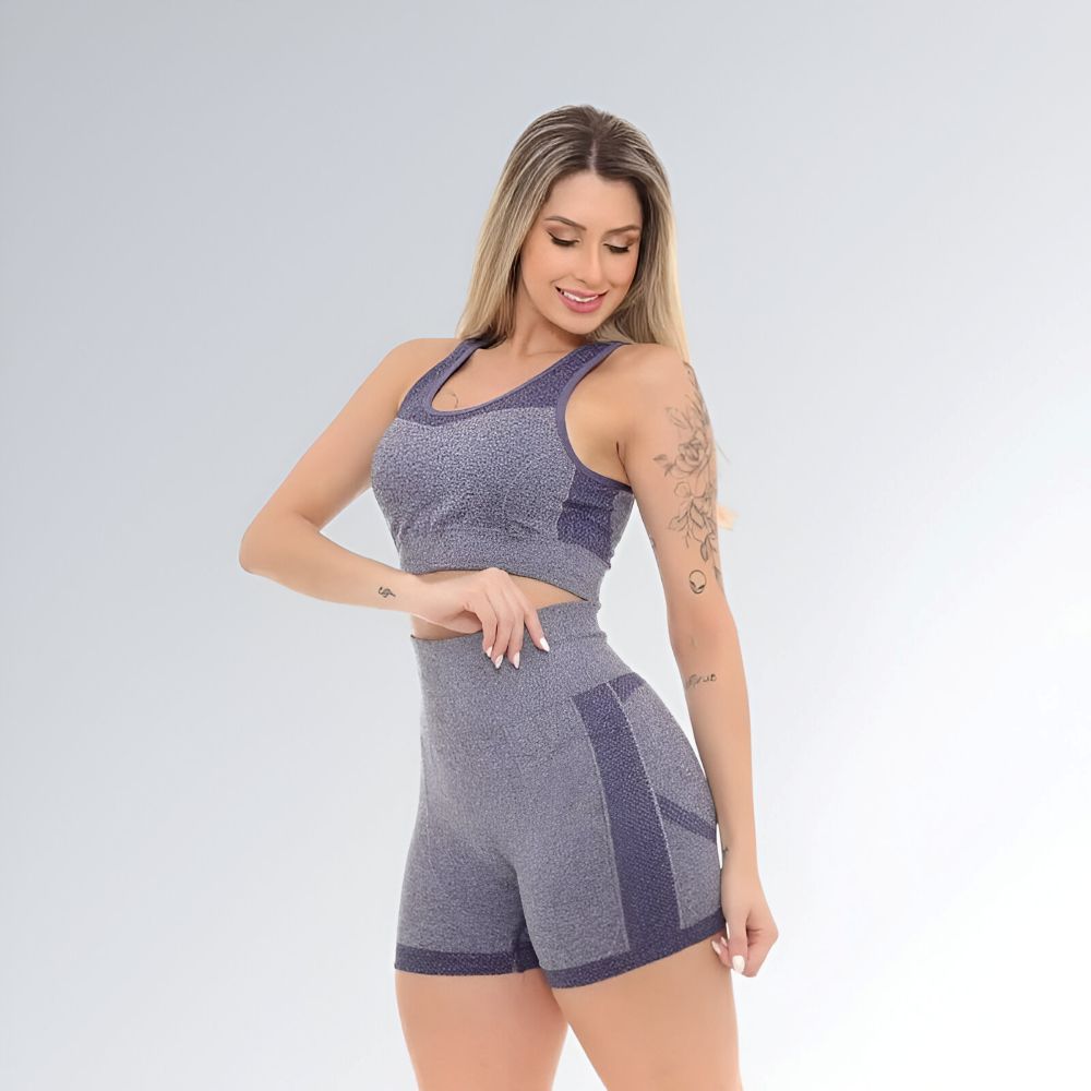 Conjunto Fitness Cinza Azul Marinho Jz New Moda