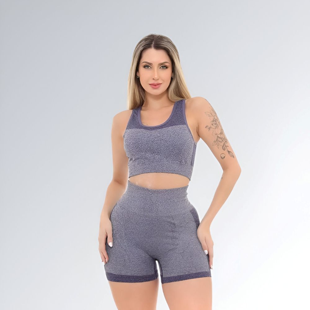 Conjunto Fitness Cinza Azul Marinho Jz New Moda