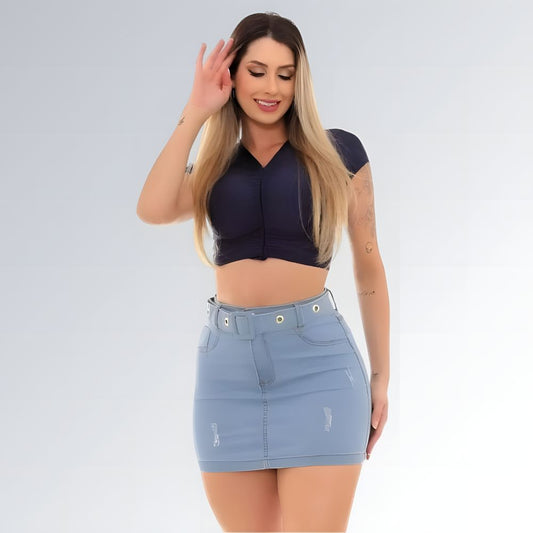 Mini Saia Jeans Cintura Alta - JZ NEW MODA